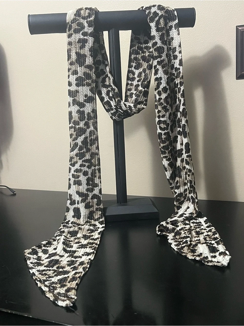 Animal Print Scarf Set - Beige, Black & Blue